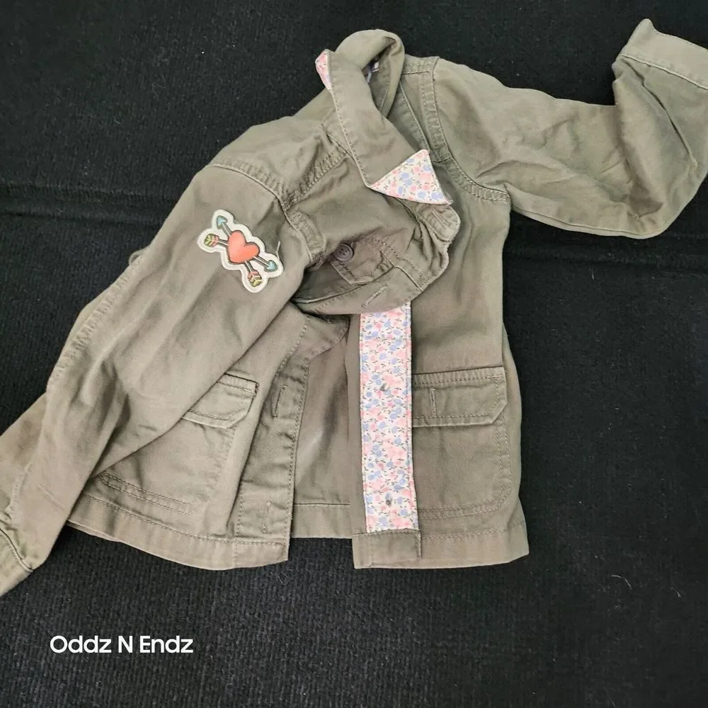 Girls Olive Green Military Style Jacket Size 4 By Carters With Embroidered Patch